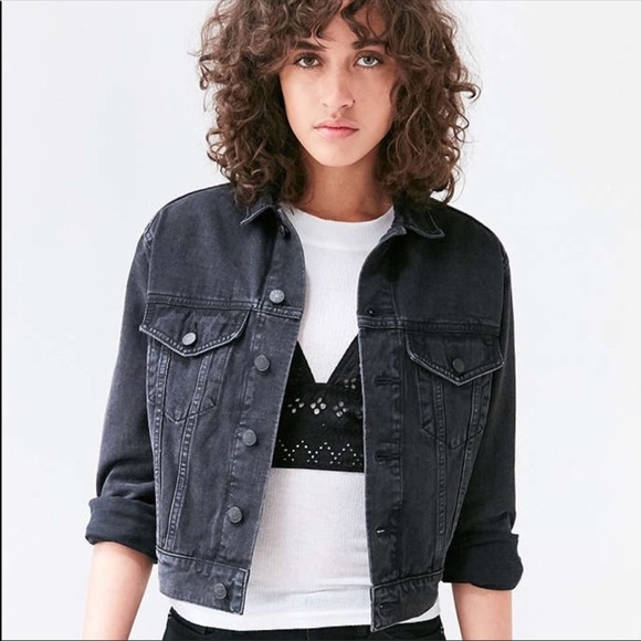 distressed cropped denim jacket black
